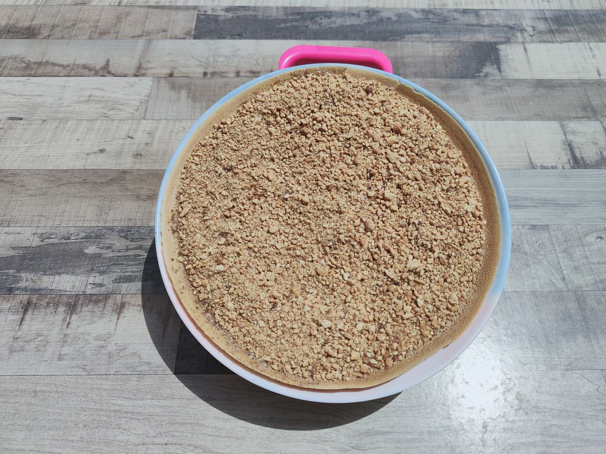 Classic kacang apam balik cut into wedges, crushed peanut and sugar filling visible